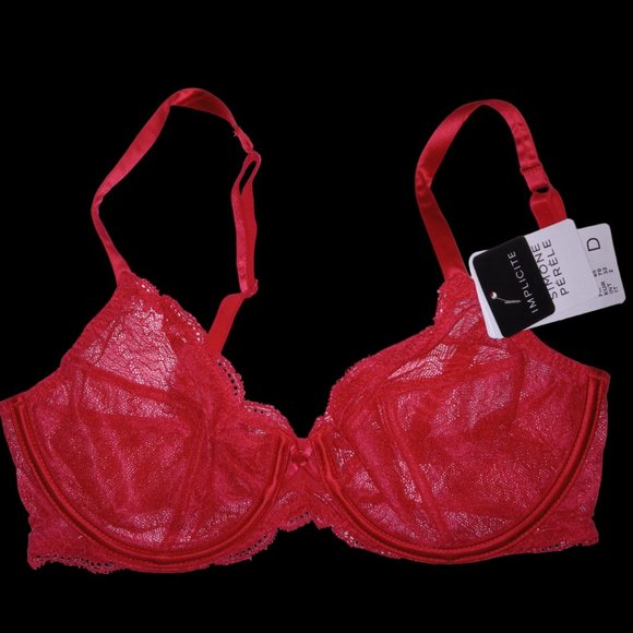 Simone Pérèle Implicite Frivole Sheer Plunge Lace Bra Poppy Red 32D NWT